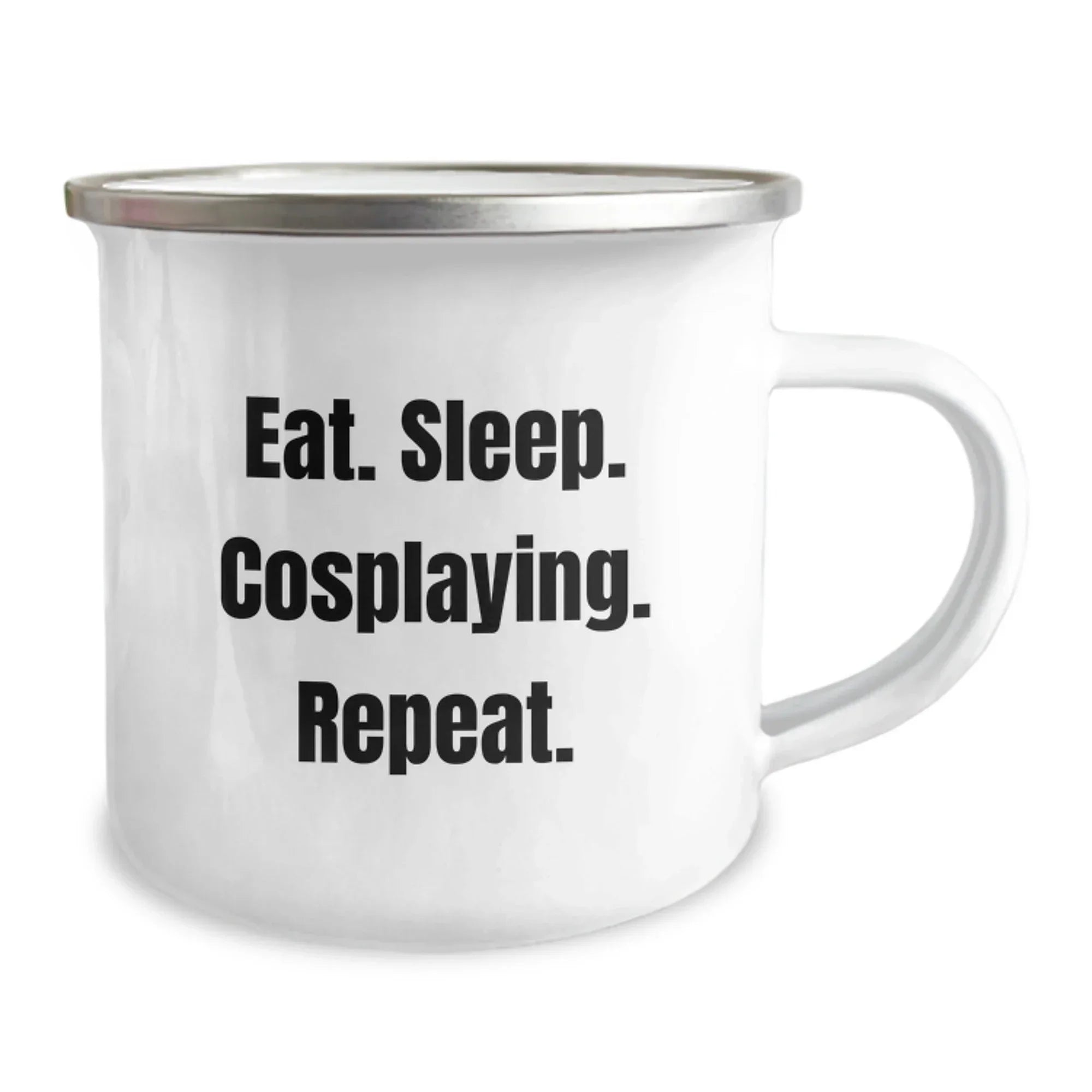 Funny Cosplaying Gifts from Friends for Graduation - Eat. Sleep. Cosplaying. Repeat. Ceramic Camping Mug, 12 oz