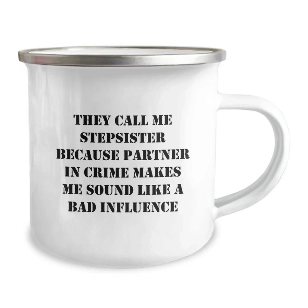 Funny Stepsister Gifts from Family - 'Partner In Crime' Christmas Camping Mug for Stepsister