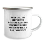 Funny Stepsister Gifts from Family - 'Partner In Crime' Christmas Camping Mug for Stepsister