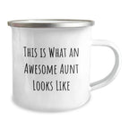 Awesome Aunt Camping Mug, Gifts from Family - 'This Is What An Awesome Aunt Looks Like' Funny Quote, 12 oz Stainless Steel