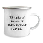 Funny Air Traffic Controller Gifts, Cute Valentine's Mugs for Men, This Is What An Awesome Air Traffic Controller Looks Like Enamel Camping Mug
