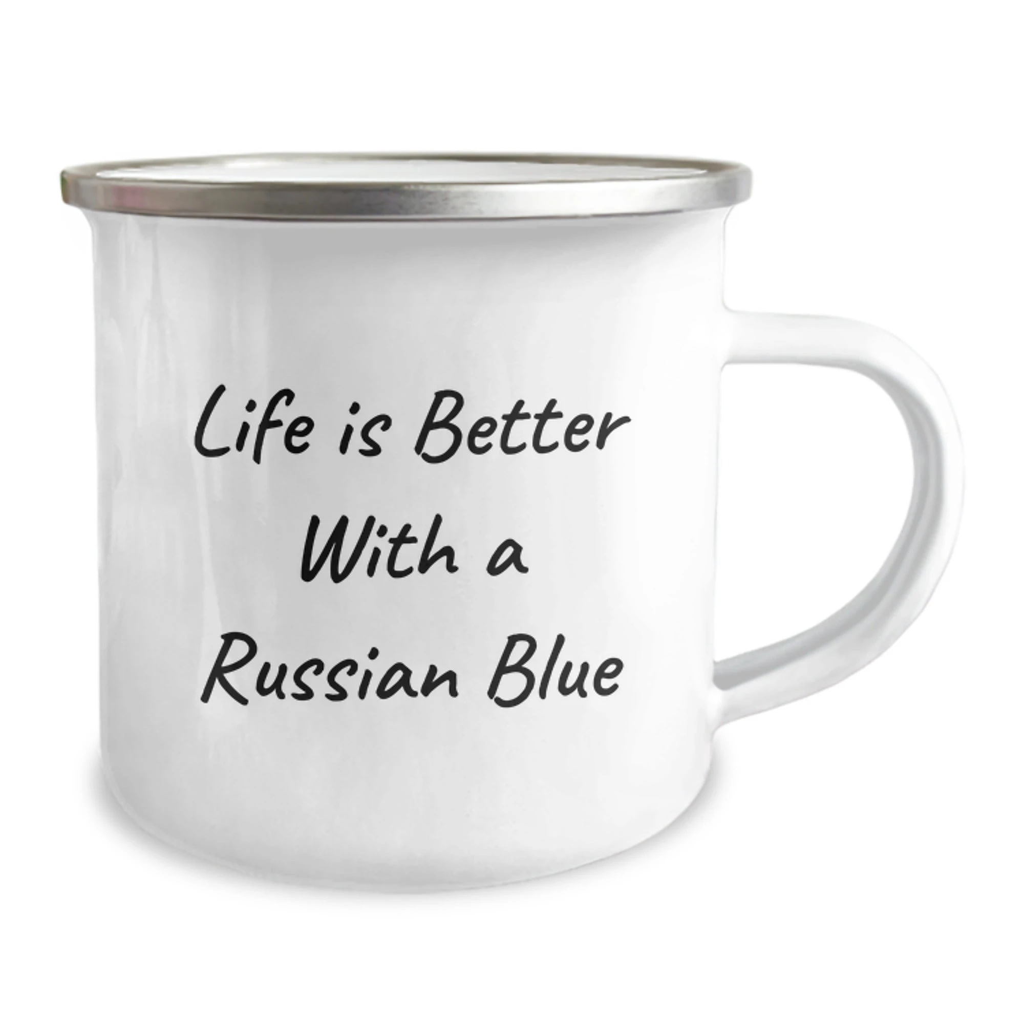 Russian Blue Cat Lover Funny Camping Mug Gifts from Men to Women on Valentine's Life Is Better With A Russian Blue