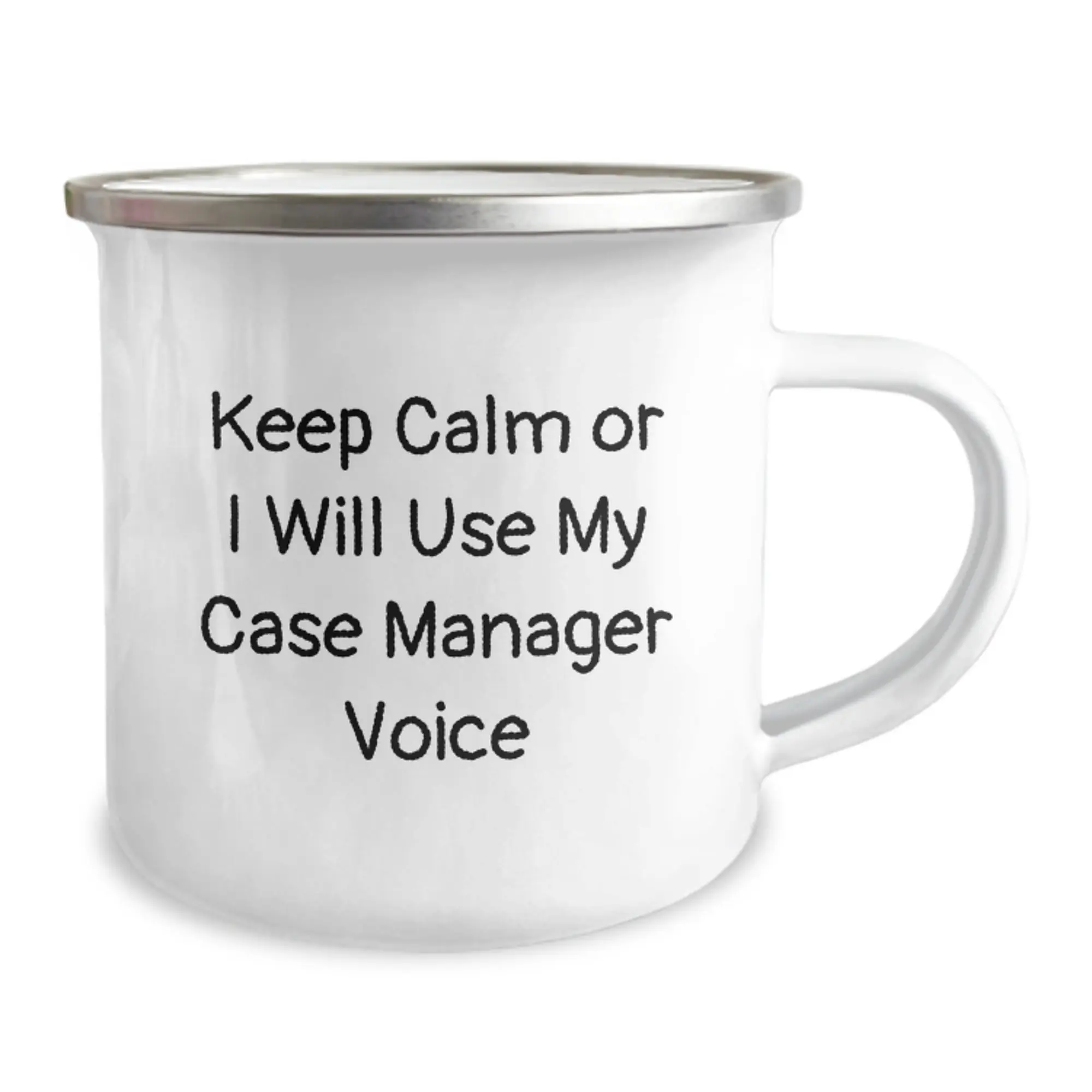 Funny Case Manager Gifts from Friends, Men, Women, Coworkers, Family for Graduation Unique Gifts - Keep Calm or I Will Use My Case Manager Voice Camping Mug - Image 2