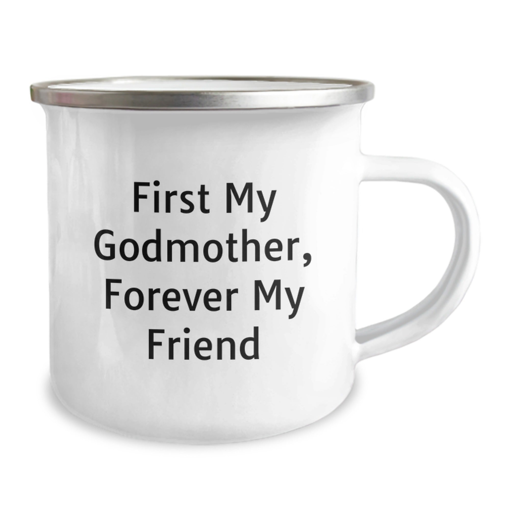 Funny Camping Mug Gifts from Men to Godmother with 'First My Godmother, Forever My Friend' Quote, Christmas Unique Presents for Her, Stainless Steel with Enamel Finish