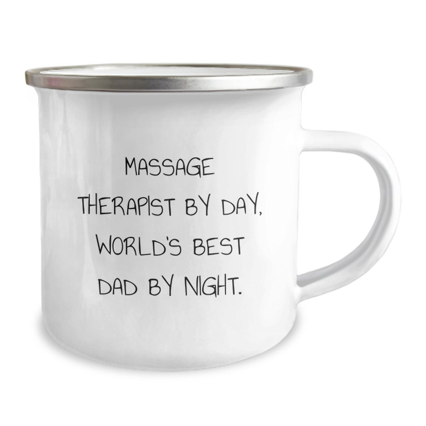 Massage Therapist Gifts for Birthday, Funny Quote, Camping Mug, 12 oz Stainless Steel, Gifts from Dad, Gifts for Massage Therapist By Day, World's Best Dad By Night. - Image 2