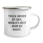 Truck Driver Gifts Unique - Funny Quote World's Best Mom Enamel Camping Mug for Birthday from Family - Image 2