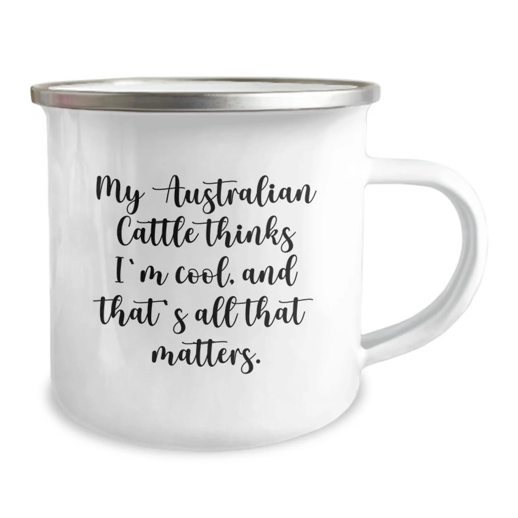Funny Australian Cattle Dog Gifts for Men - Perfect Birthday Unique Gifts from Friends - 'My Aussie Thinks I'm Cool' Camping Mug - Image 2
