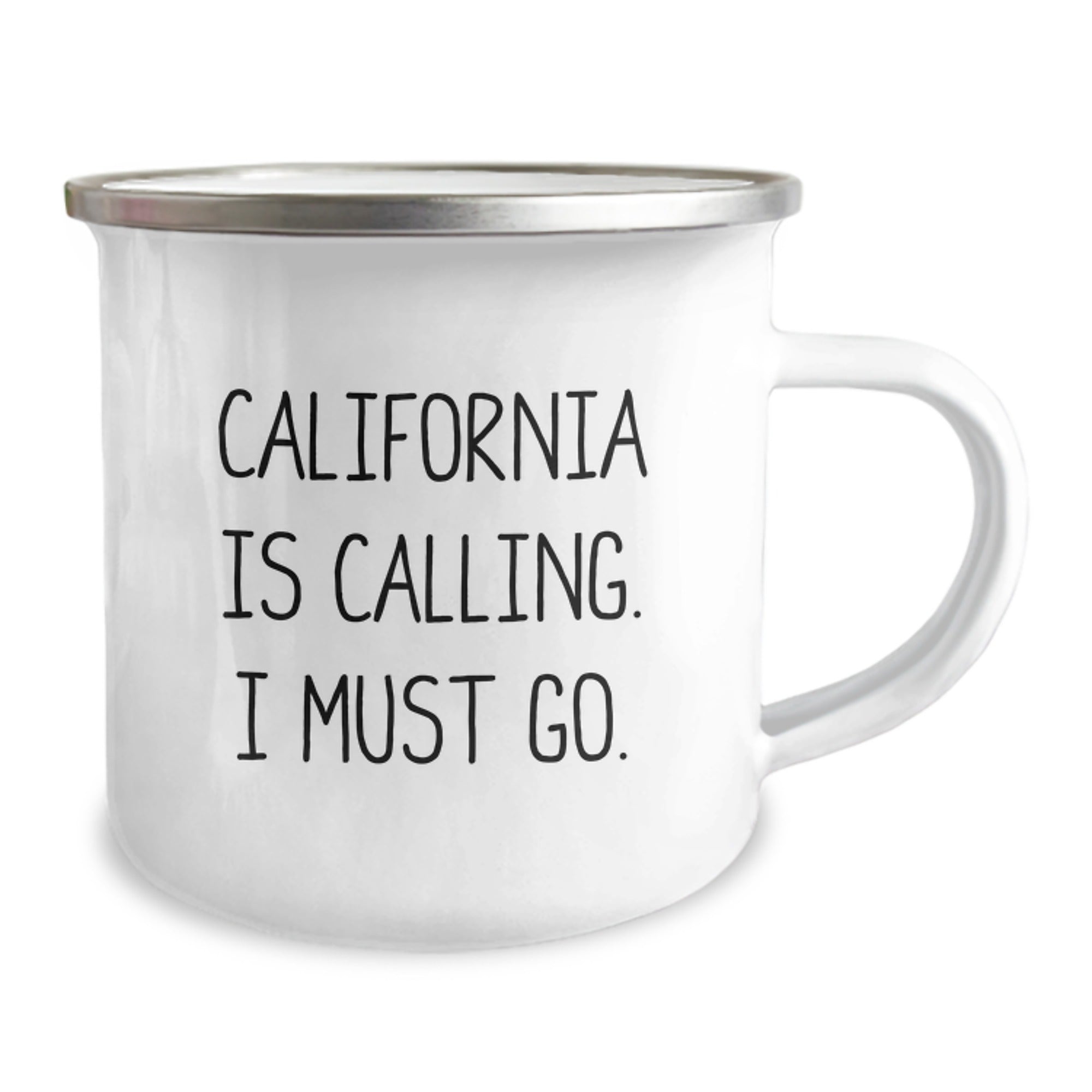 California Camping Mug - 'California Is Calling. I Must Go.' Funny Quote, Gifts from Friends for Birthday, 12 oz Stainless Steel with Enamel Finish - Image 2