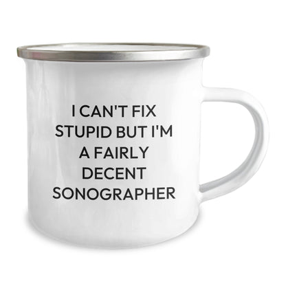 Funny Sonographer Gifts for Men, 'I Can't Fix Stupid' Camping Mug, Unique Christmas Ideas for Friends, Coworkers, Family - Image 2