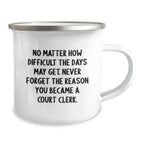 Funny Court Clerk Gifts - Camping Mug - Never Forget The Reason You Became A Court Clerk - Gifts from Family to Court Clerk, Camping Mug for Court Clerks, Perfect for Court Clerk Friends