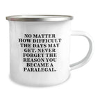 Funny Paralegal Gifts for Him, Inspirational Camping Mug from Friends, Christmas Unique Paralegal Mugs with Quote - Never Forget You Became a Paralegal