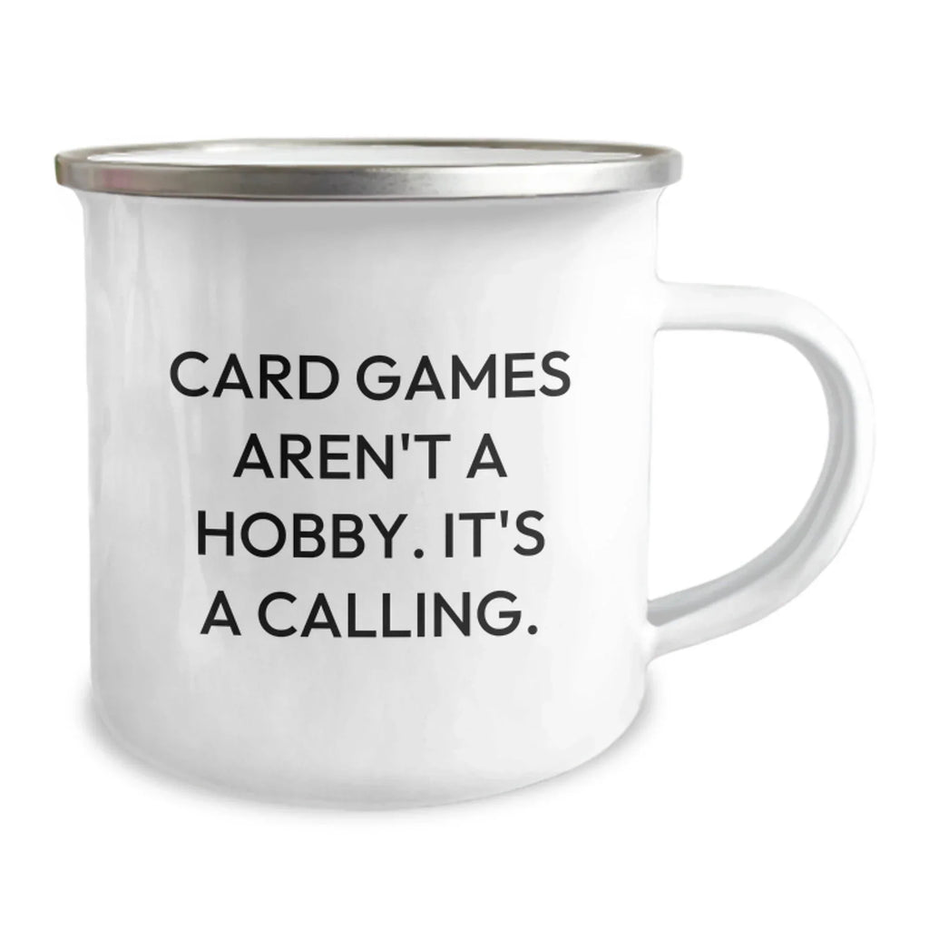 Funny Card Games Camping Mug Gifts for Card Game Enthusiasts, Unique Christmas Memorable Presents from Friends to Friends, Stainless Steel Enamel Finish