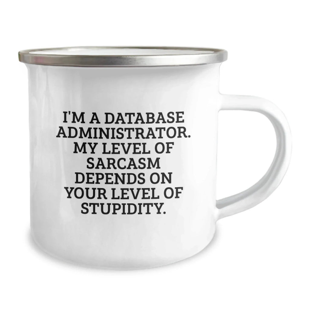 Database Administrator Funny Quote Gifts from Men to Friends, Unique Valentine's Unique Gifts for Database Administrator, Camping Mug, Funny Quote About Stupidity