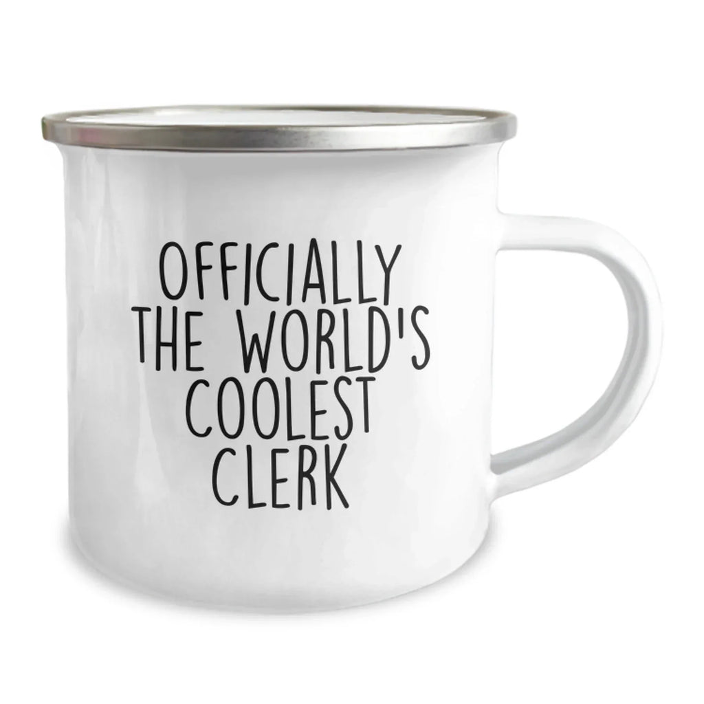 Funny Clerk Gifts from Friends for Men - Officially The World's Coolest Clerk Christmas Camping Mug