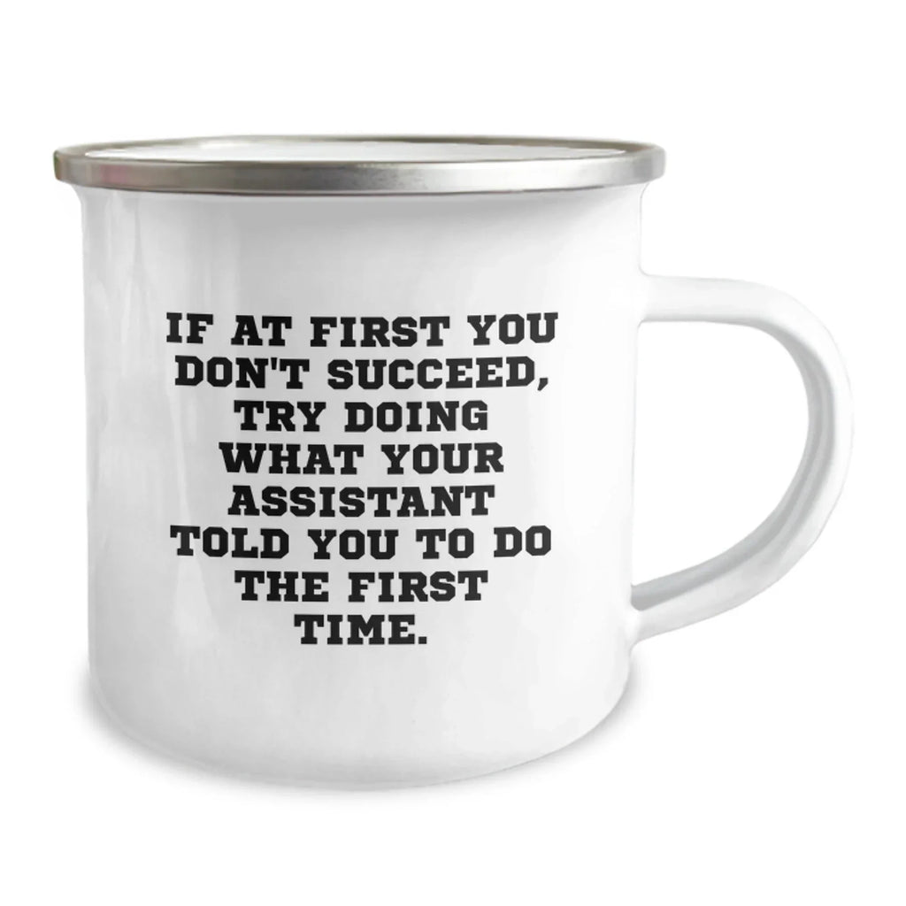 Funny Christmas Unique Gifts from Men to Assistant Friends Coworkers, Assistant Camping Mug, 'If At First You Don't Succeed, Try Doing What Your Assistant Told You To Do The First Time.'