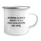 Funny Running Gifts for Men Friends Coworkers - 'Running Is Not A Hobby. It's A Post-apocalyptic Life Skill.' Stainless Steel Camping Mug, 12 oz Capacity, Perfect Graduation Unique Gifts