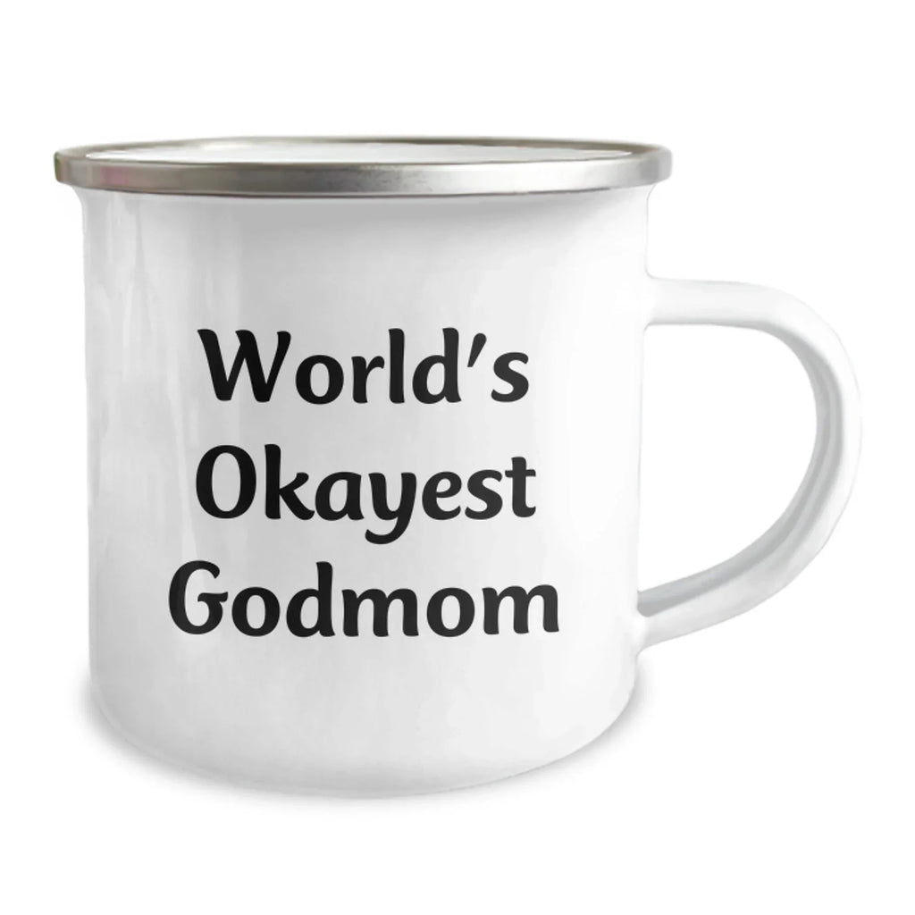 Funny Godmom Gifts from Family - World's Okayest Godmom Camping Mug, Unique Christmas