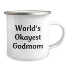 Funny Godmom Gifts from Family - World's Okayest Godmom Camping Mug, Unique Christmas