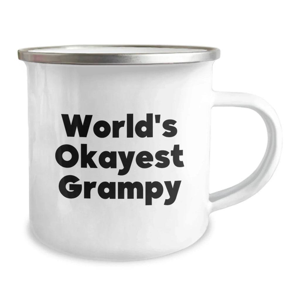 Grampy's Camping Adventures, Funny World's Okayest Grampy Gifts, 12 oz Stainless Steel Mug for Birthday from Family, Friends, or Coworkers to Grampy