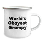 Grampy's Camping Adventures, Funny World's Okayest Grampy Gifts, 12 oz Stainless Steel Mug for Birthday from Family, Friends, or Coworkers to Grampy