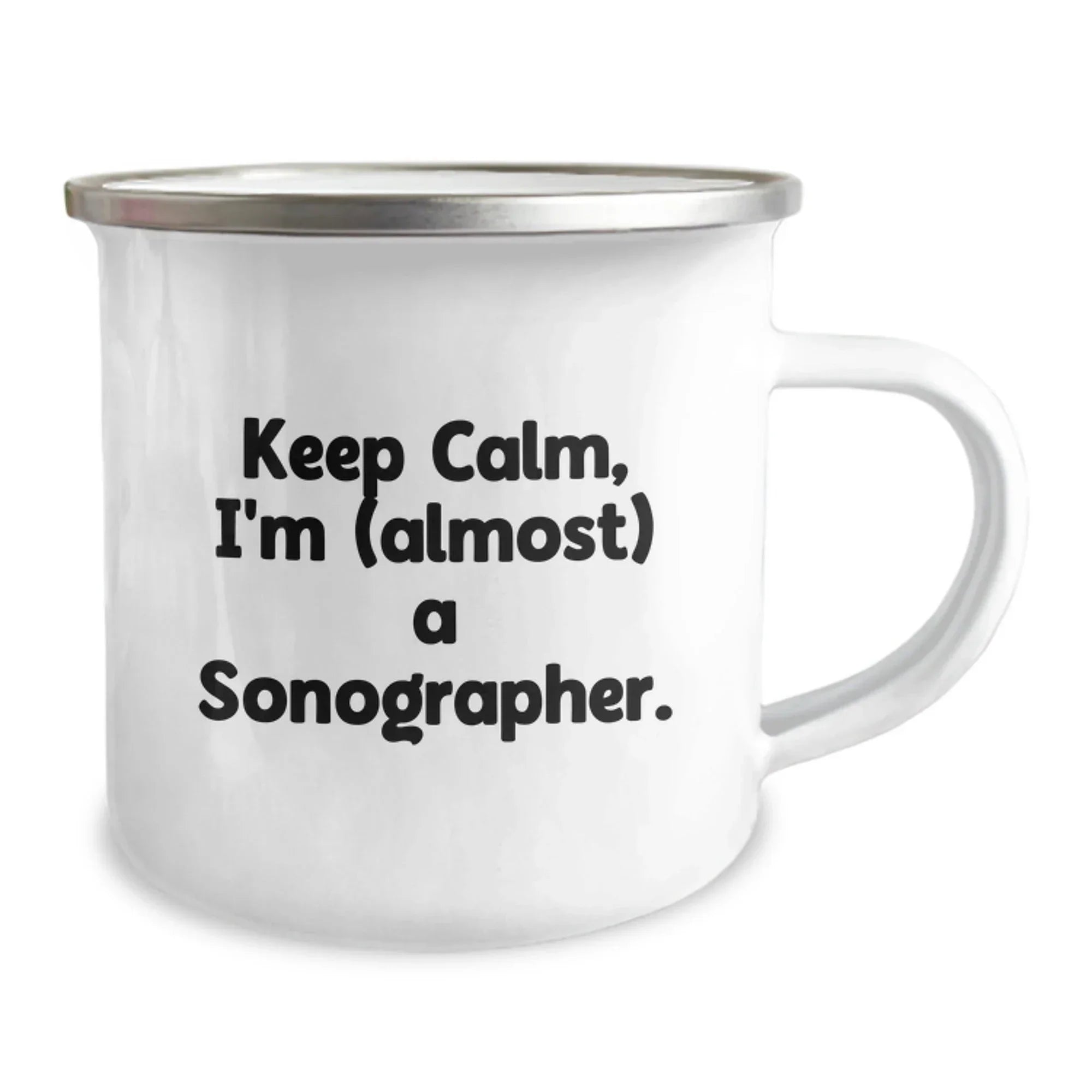 Funny Sonographer Gifts from Friends, Keep Calm and Cheers to Almost Being a Pro - 12 oz Stainless Steel Camping Mug, Perfect for Birthday