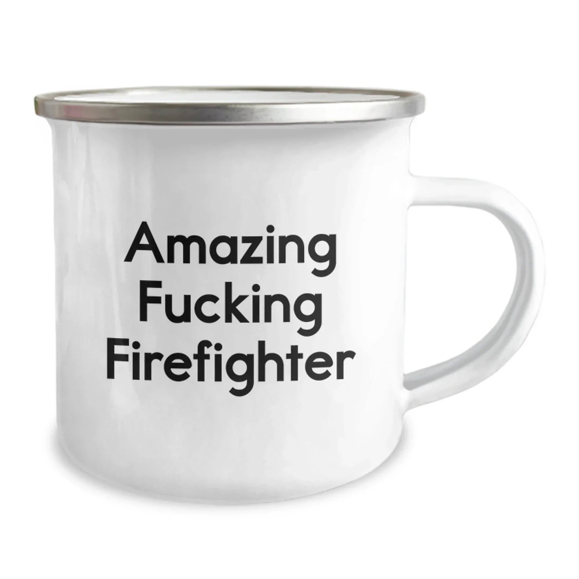 Funny Firefighter Gifts for Men, Camping Mug with 'Amazing F--king Firefighter' Quote, 12 oz Stainless Steel with Enamel Finish, Graduation Unique Gifts from Family