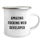 Funny Web Developer Gifts from Friends - Web Developer Camping Mug, Amazing F--king Web Developer Quote, Christmas Unique Gifts for Men