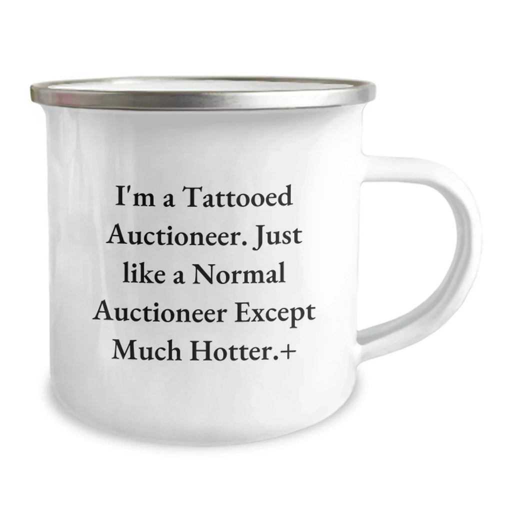 Unique Auctioneer Gifts for Men Friends from Family - Tattooed Auctioneer Camping Mug