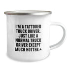 Truck Driver Christmas Unique Gifts for Men, Funny Tattooed Truck Driver Camping Mug with Enamel Finish