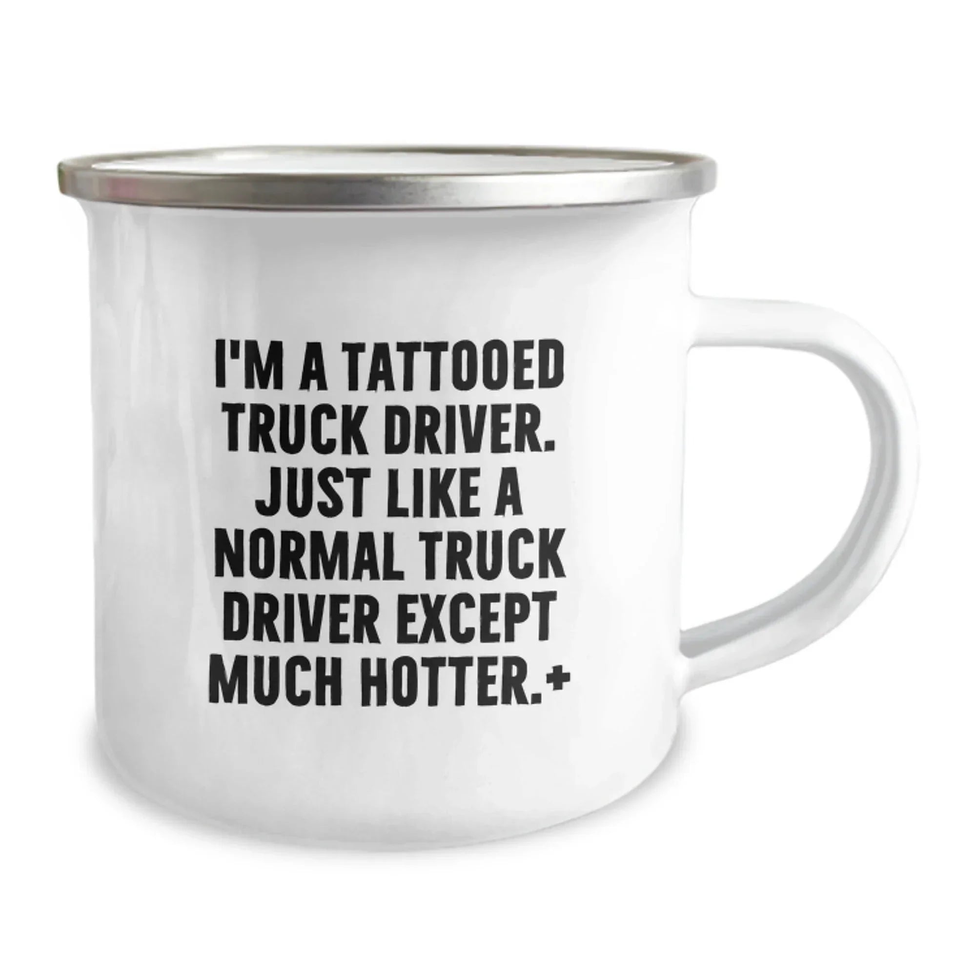 Truck Driver Christmas Unique Gifts for Men, Funny Tattooed Truck Driver Camping Mug with Enamel Finish