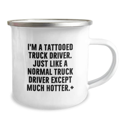 Truck Driver Christmas Unique Gifts for Men, Funny Tattooed Truck Driver Camping Mug with Enamel Finish - Image 2