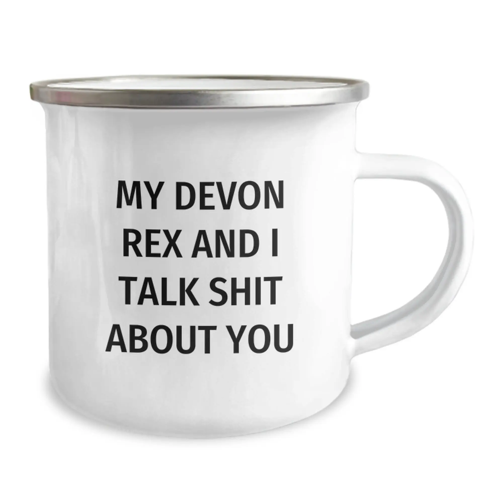 Unique Devon Rex Cat Gifts from Family for Graduation - Funny Camping Mug, My Devon Rex And I Talk Shit About You - Image 2
