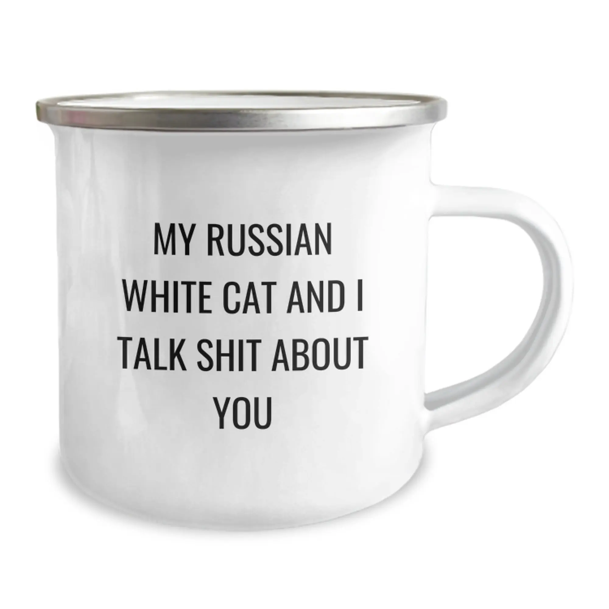 Funny Russian White Cat Gifts for Men from Friends - Camping Mug, Russian White Cat and 'Talk Shit About You' Quote, Unique Graduation Gift - Image 2