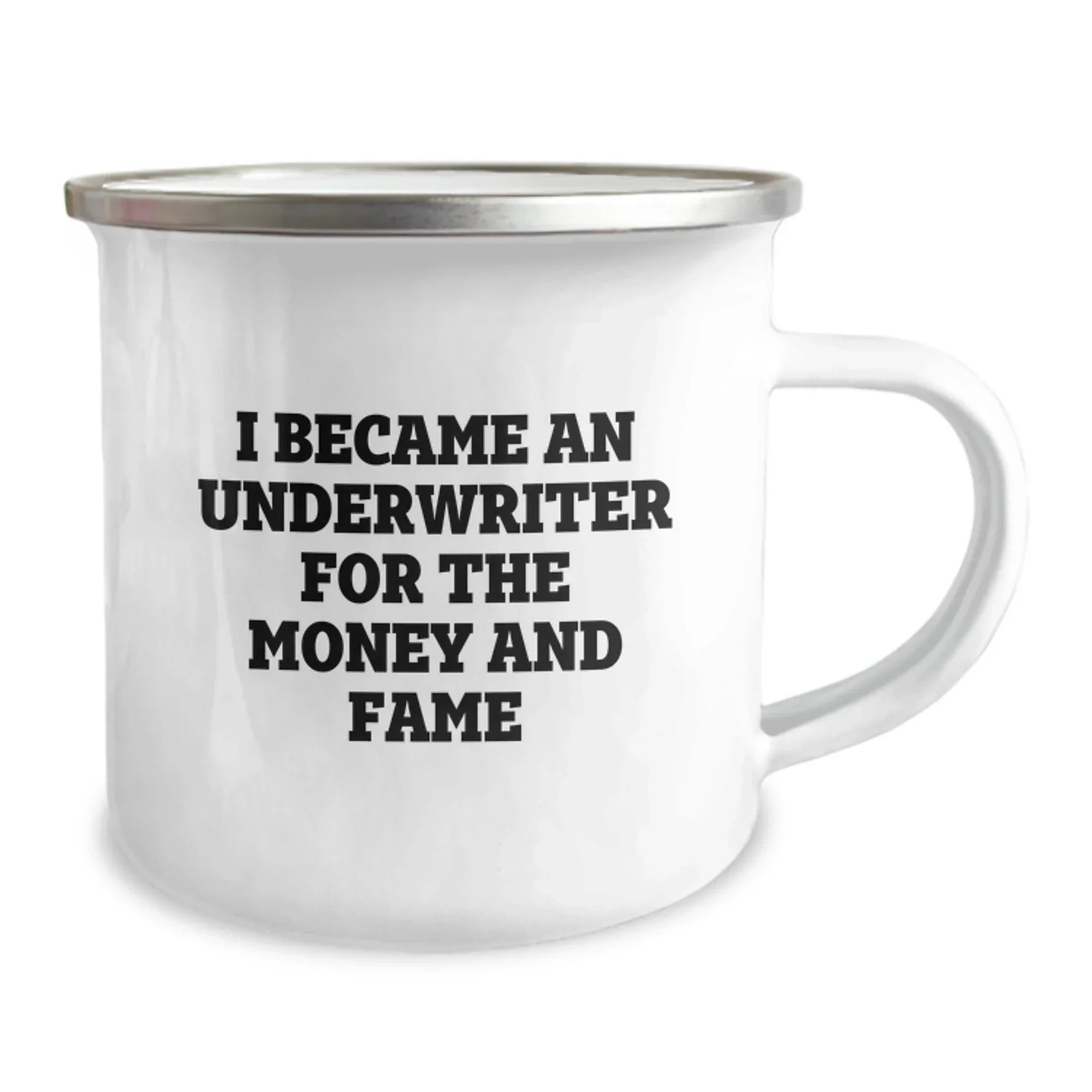 Funny Underwriter Gifts for Men, Women, Coworkers, Family - Inspirational Camping Mug, 'I Became An Underwriter For The Money And Fame' - Gifts from Friends, Underwriter Unique Graduation Gifts