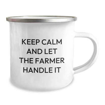 Cute Funny Gifts from Men to Farmer Friends - Keep Calm And Let The Farmer Handle It Camping Mug for Christmas Unique Gifts - Image 2