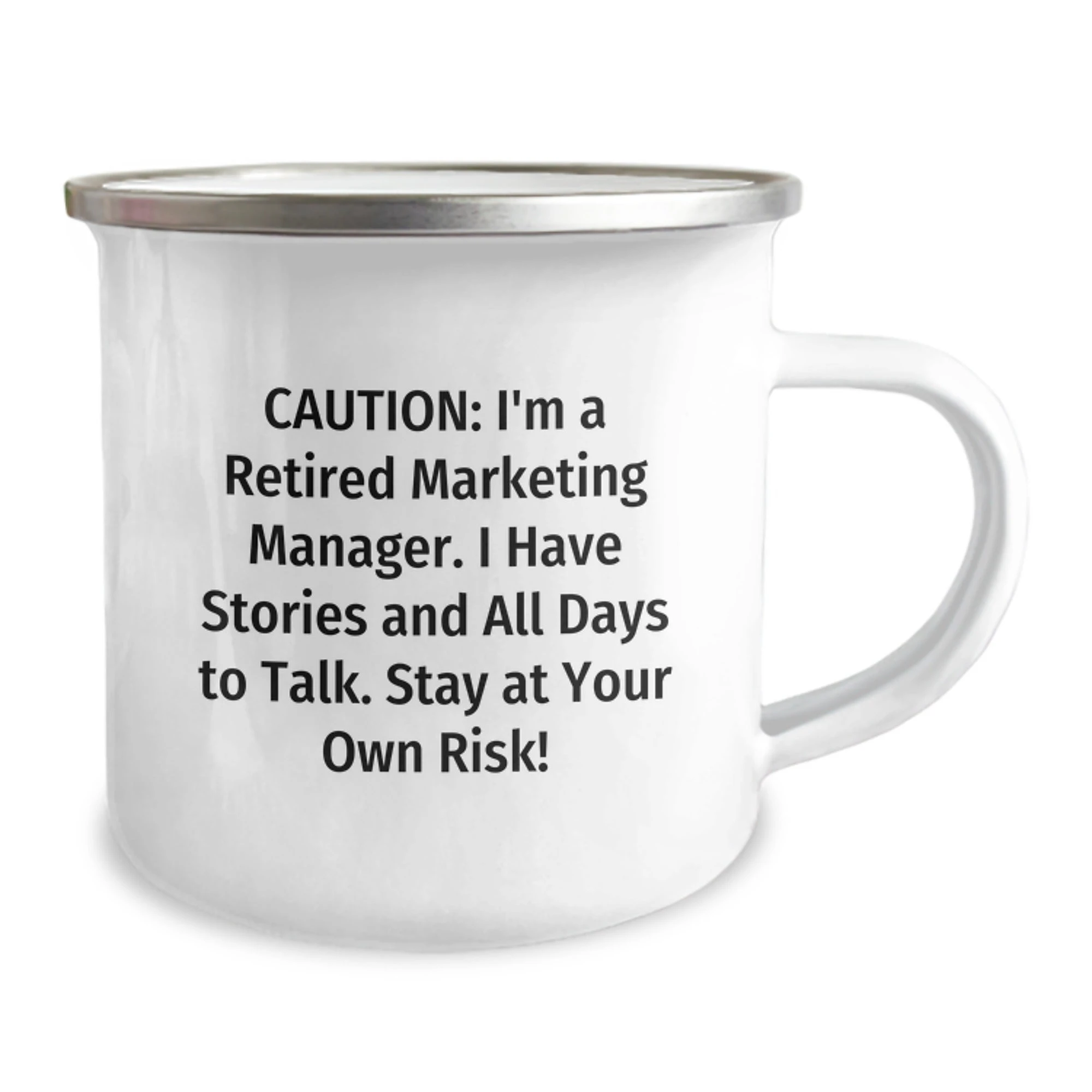 Marketing Manager Gifts: Funny Quote Camping Mug, Gifts from Friends for Marketing Manager, Unique Graduation Gifts, 12 oz Stainless Steel Enamel Mug
