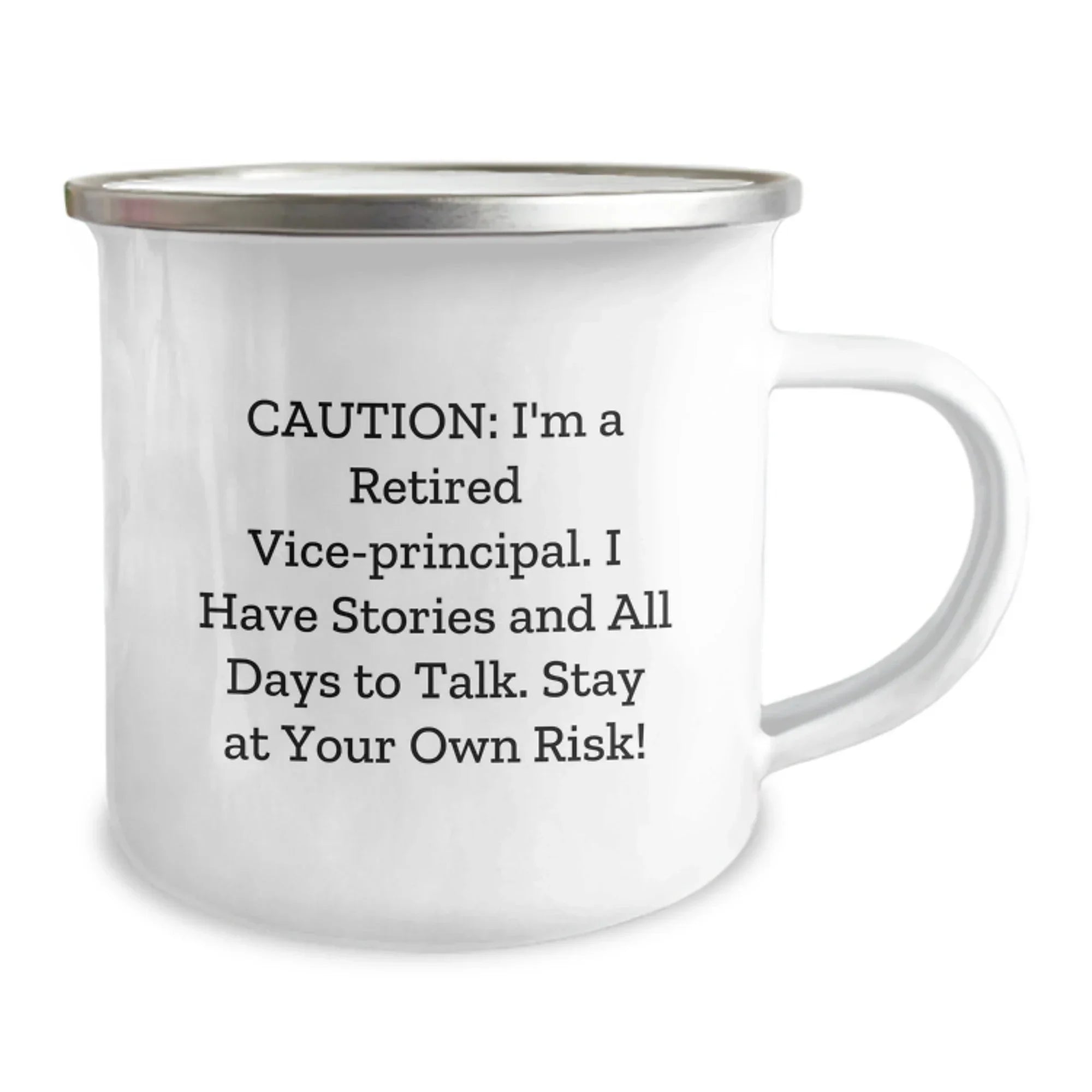 Vice-Principal Graduation Gifts from Friends - Funny Camping Mug for Men, Unique and Humorous Quote, 12 oz Capacity, Stainless Steel with Enamel Finish, Perfect for Coworkers, Family, or Women