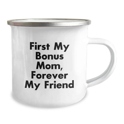 Funny Bonus Mom Gifts from Men to Women - 'First My Bonus Mom, Forever My Friend' Christmas Unique Mug - Image 2