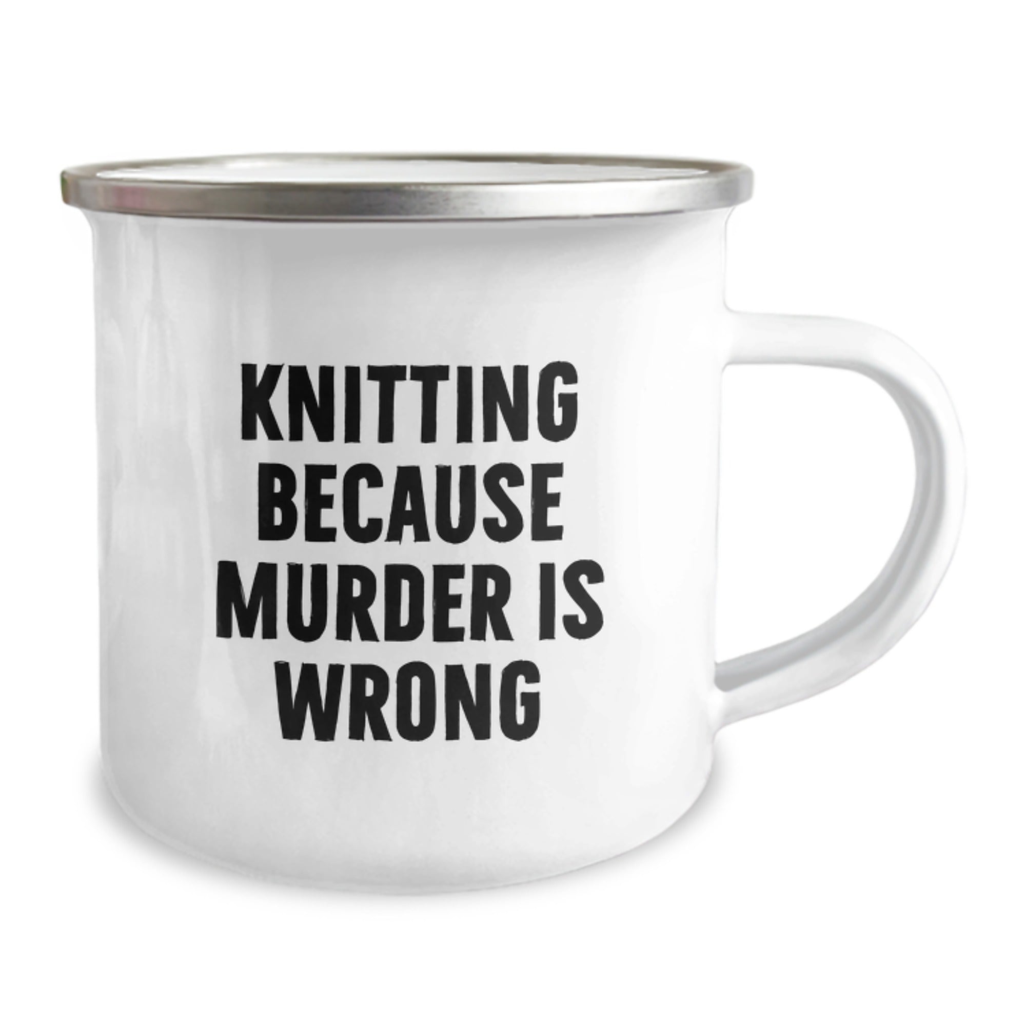 Knitting Camping Mug Funny Gift for Knitting Lovers - Knitting Because Murder Is Wrong - Gifts from Family to Knitting Friends at Christmas - Image 2