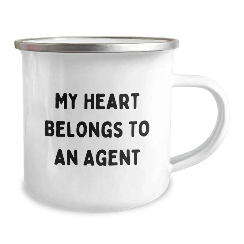 Funny Agent Gifts - My Heart Belongs To An Agent Camping Mug, Gifts from Friends for Agent on Birthday, 12 oz Stainless Steel with Enamel Finish