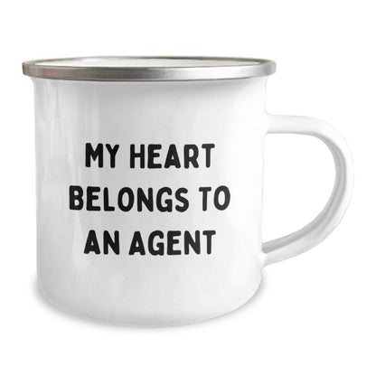 Funny Agent Gifts - My Heart Belongs To An Agent Camping Mug, Gifts from Friends for Agent on Birthday, 12 oz Stainless Steel with Enamel Finish - Image 2