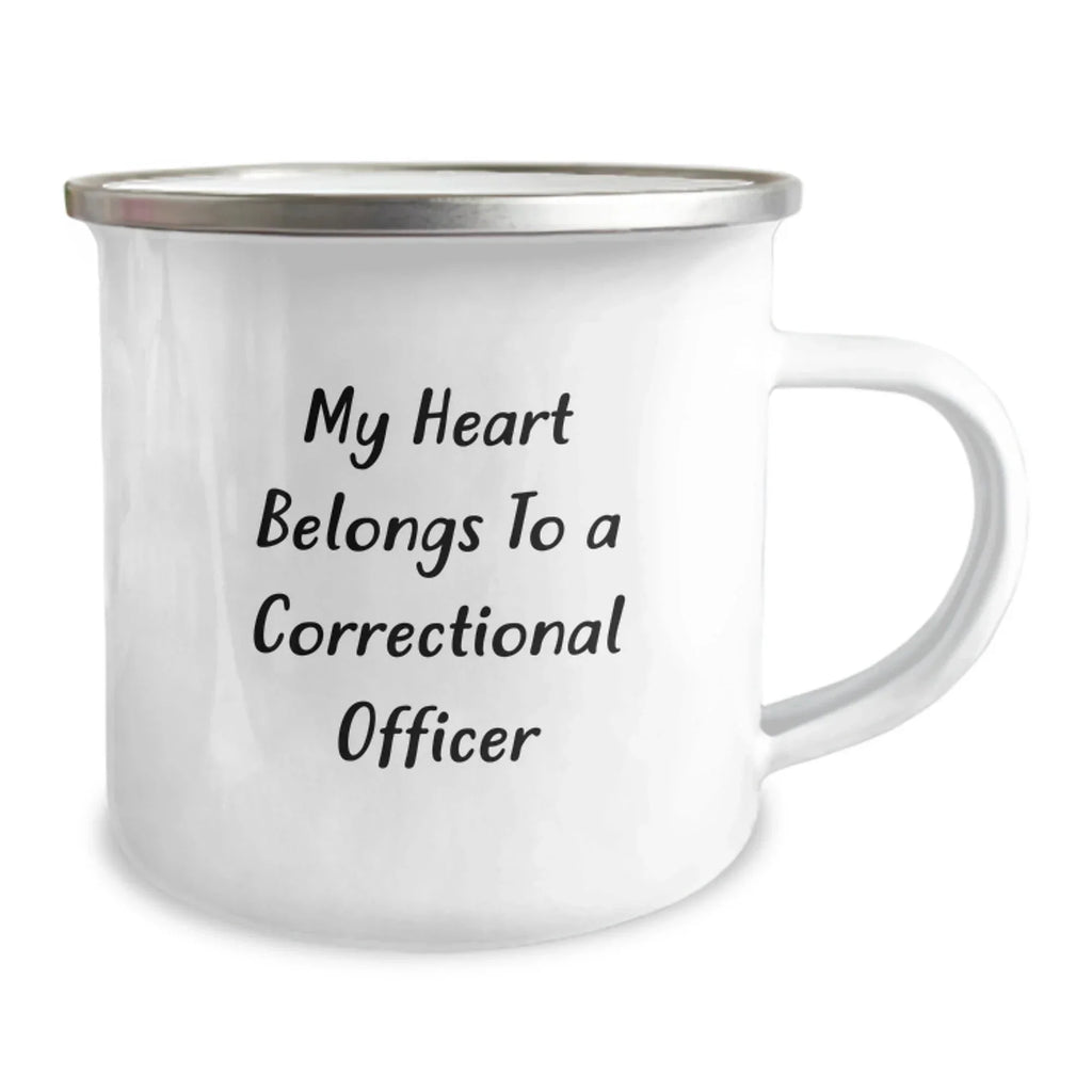 Correctional Officer Gifts for Men - Funny Camping Mug 'My Heart Belongs To A Correctional Officer' from Friends - Unique Graduation Gifts