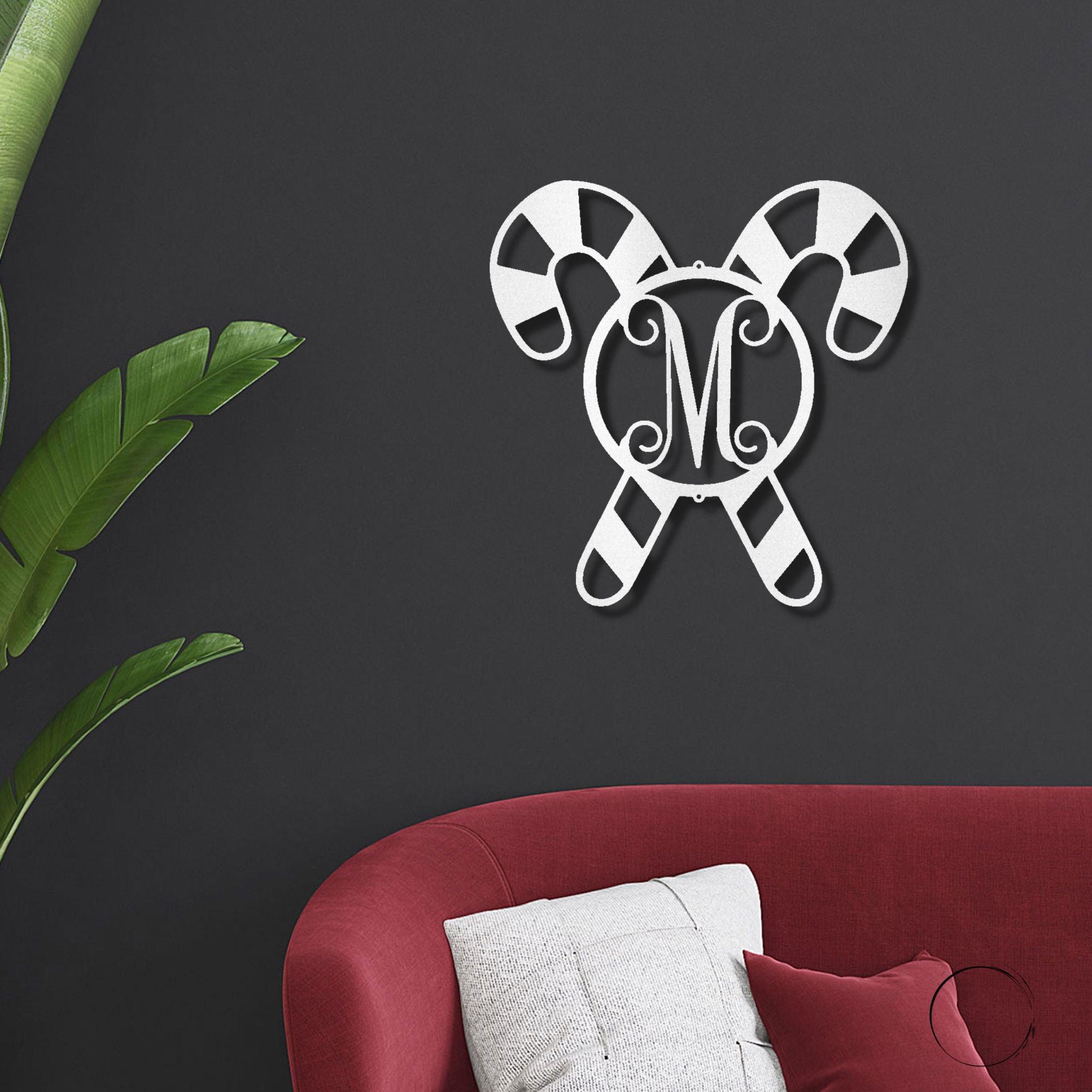 Candy Cane Custom Family Name Initial Indoor Outdoor Holiday Steel Sign - Mallard Moon Gift Shop