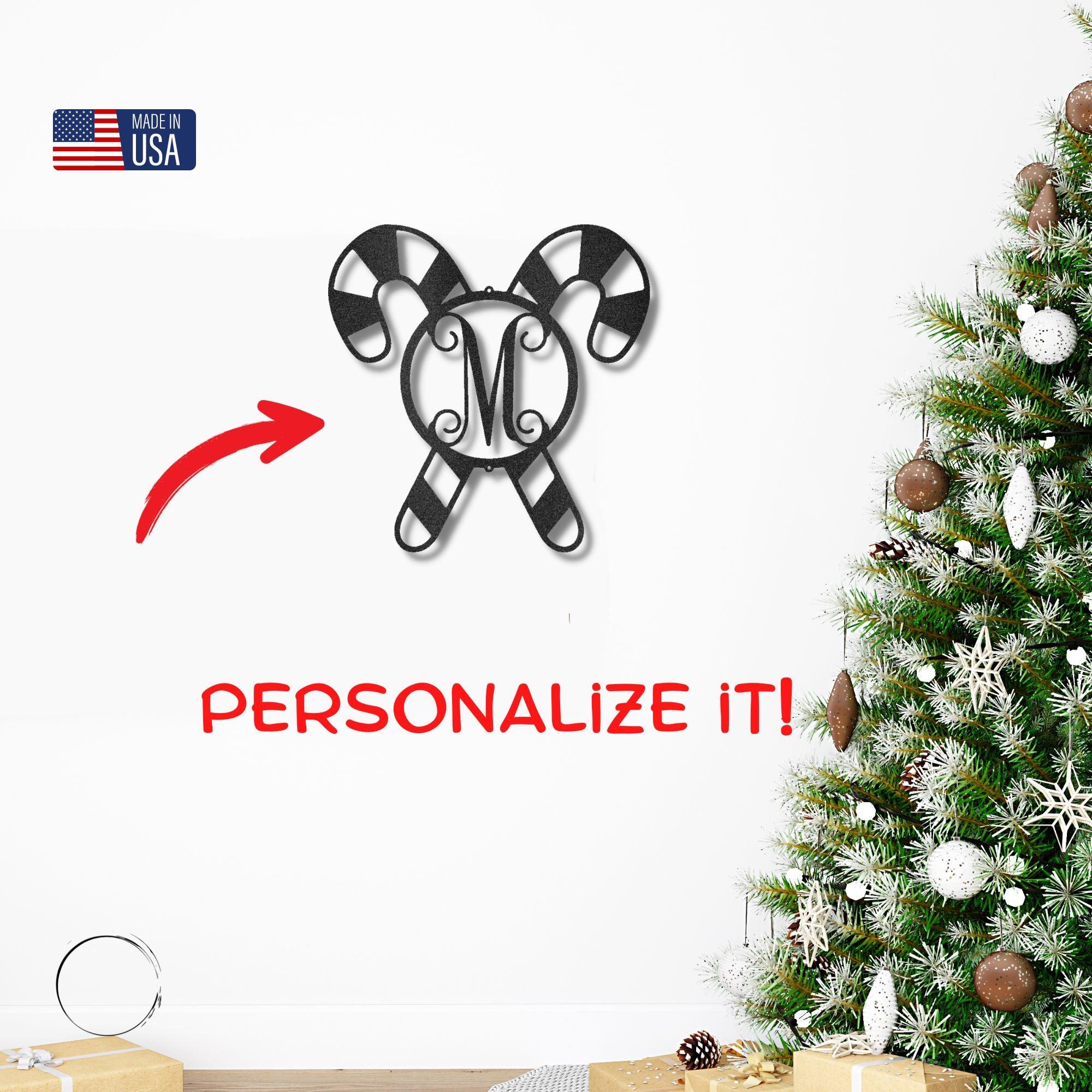 Candy Cane Custom Family Name Initial Indoor Outdoor Holiday Steel Sign - Mallard Moon Gift Shop
