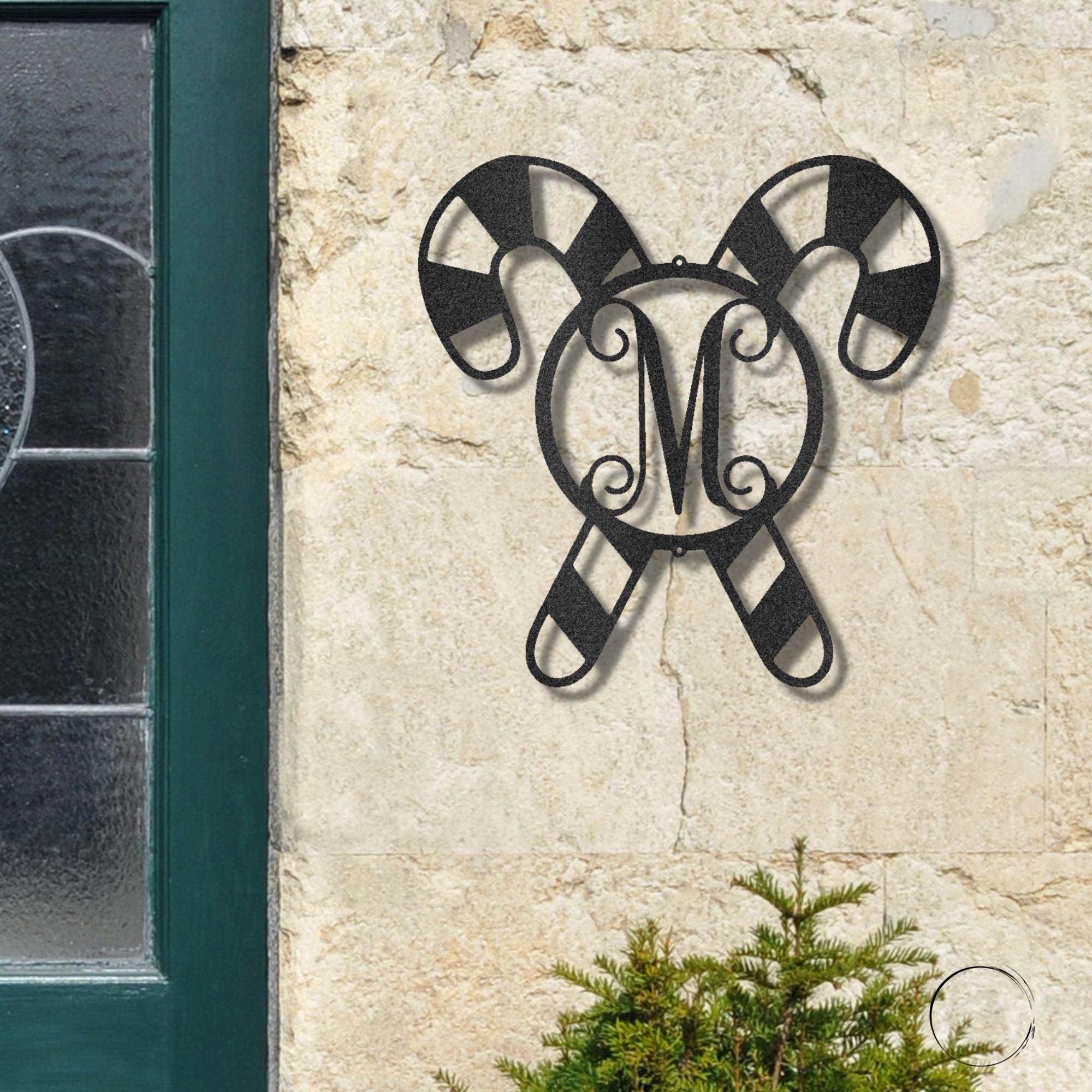 Candy Cane Custom Family Name Initial Indoor Outdoor Holiday Steel Sign - Mallard Moon Gift Shop