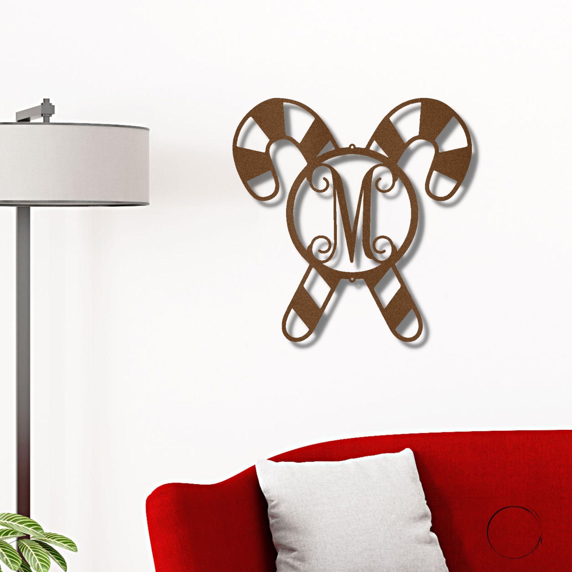 Candy Cane Custom Family Name Initial Indoor Outdoor Holiday Steel Sign - Mallard Moon Gift Shop