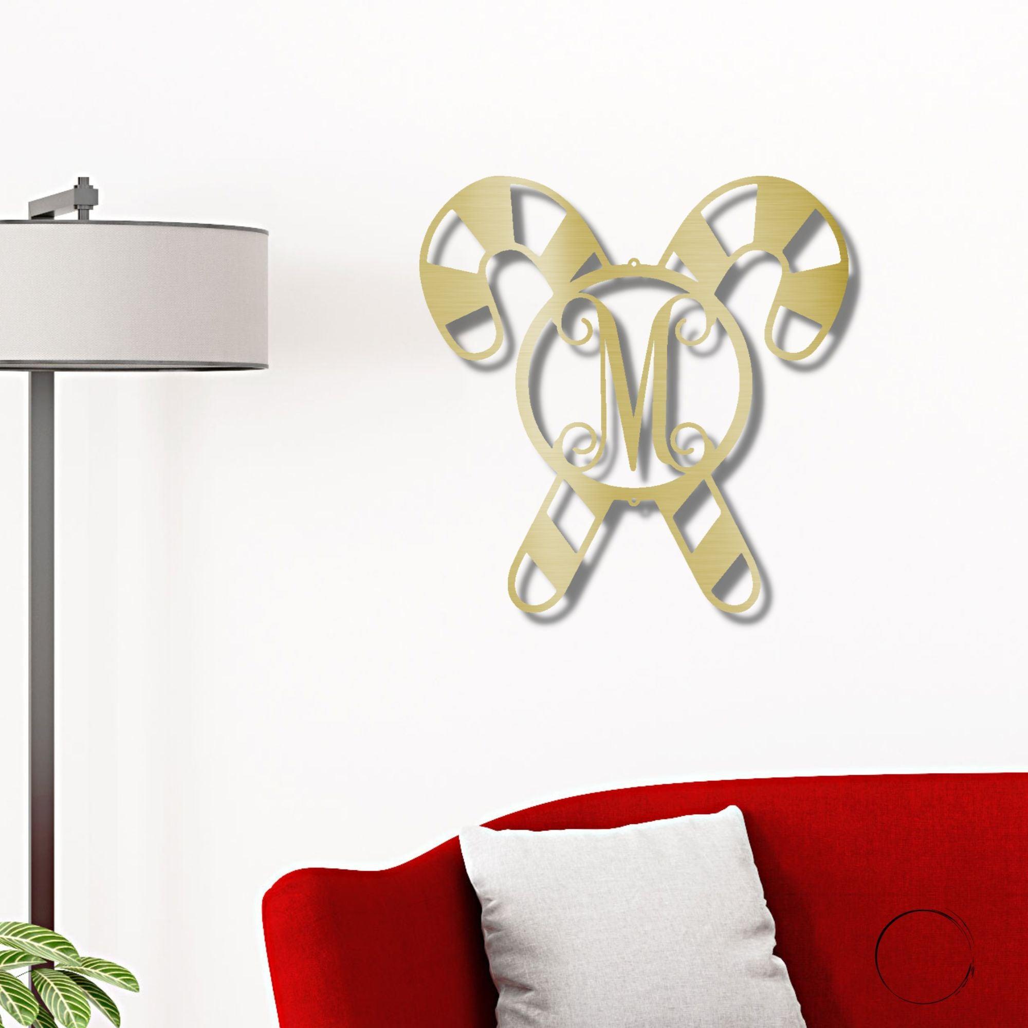 Candy Cane Custom Family Name Initial Indoor Outdoor Holiday Steel Sign - Mallard Moon Gift Shop