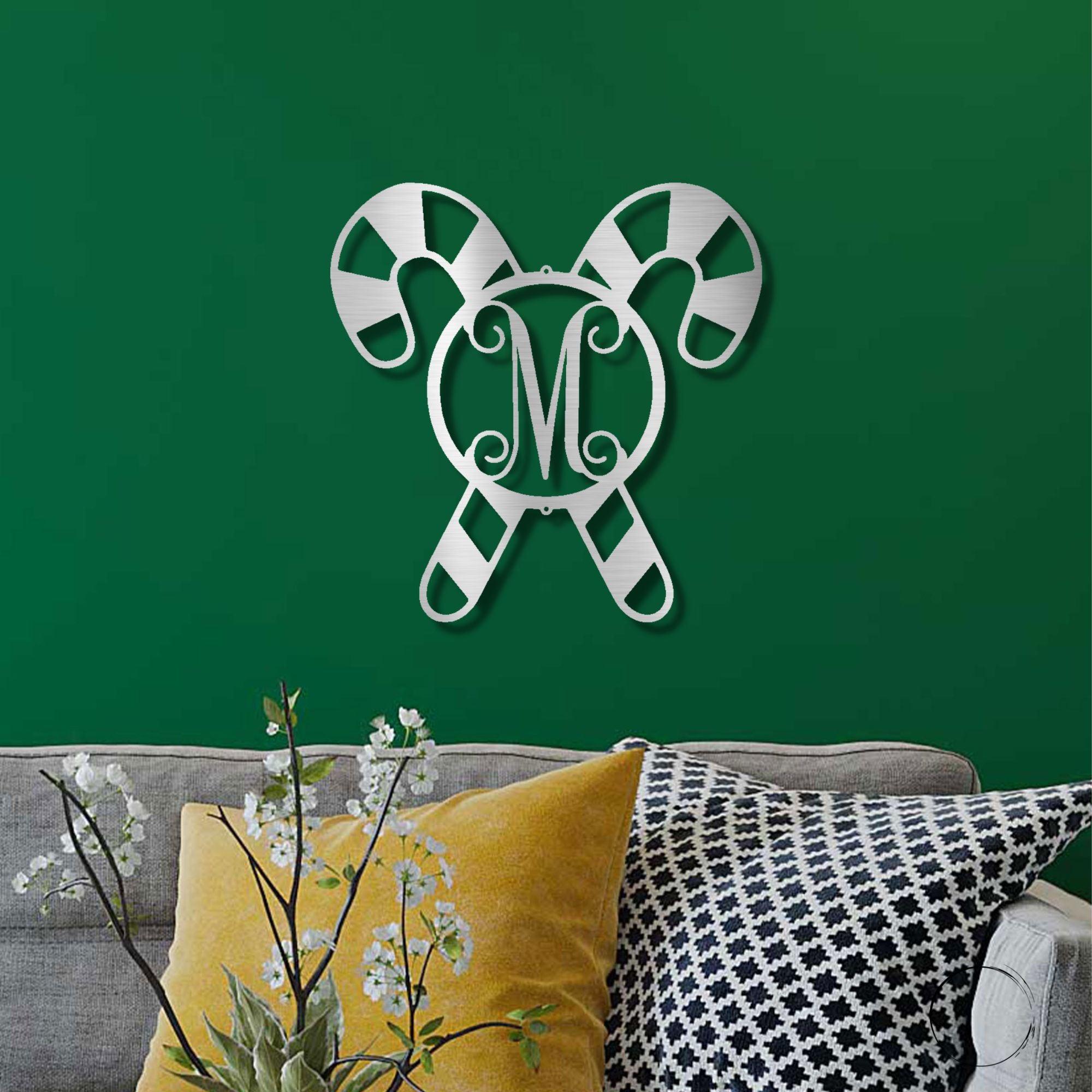 Candy Cane Custom Family Name Initial Indoor Outdoor Holiday Steel Sign - Mallard Moon Gift Shop