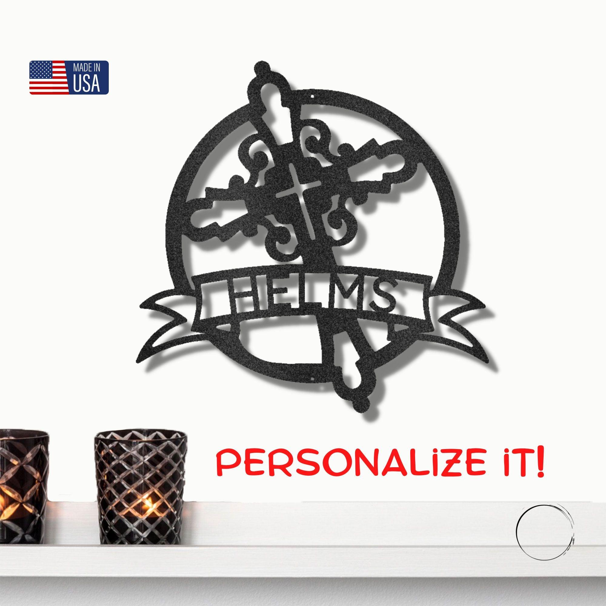 Catholic Cross Custom Name Monogram Metal Art Wall Sign - Mallard Moon Gift Shop