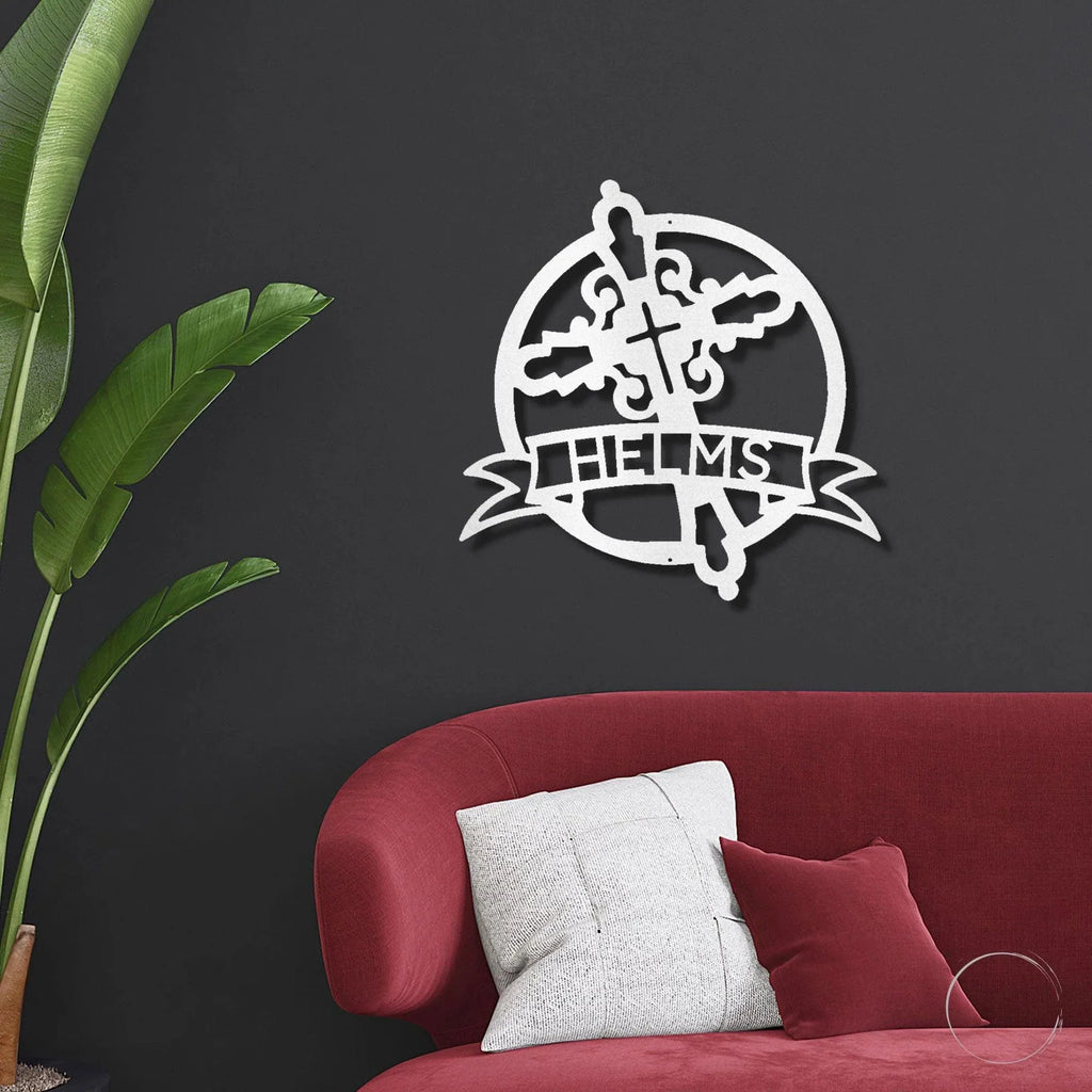 Catholic Cross Custom Name Monogram Metal Art Wall Sign